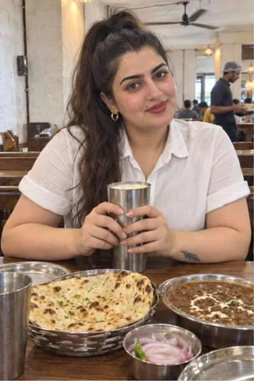 Lavleen, 28, call girl in Juhu, Mumbai: at a Punjabi dhaba in Juhu with a glass of lassi